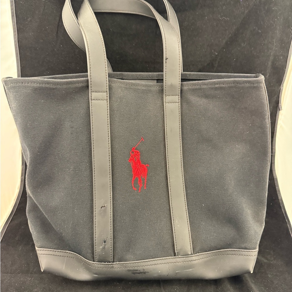 Polo by Ralph Lauren Black and Red Canvas Tote Bag